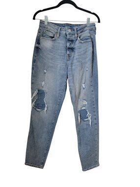 Old Navy Size 2 OG Straight High Rise Denim Blue Jeans, Distressed, Patched
